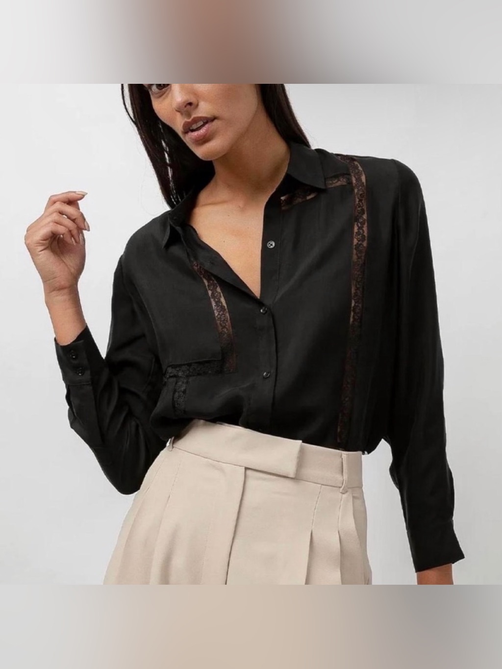 Rails Mona Button Up Long Sleeve With Lace Inlet